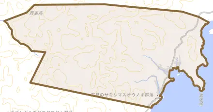 字古見とその周辺の地図。町の範囲を重ねている