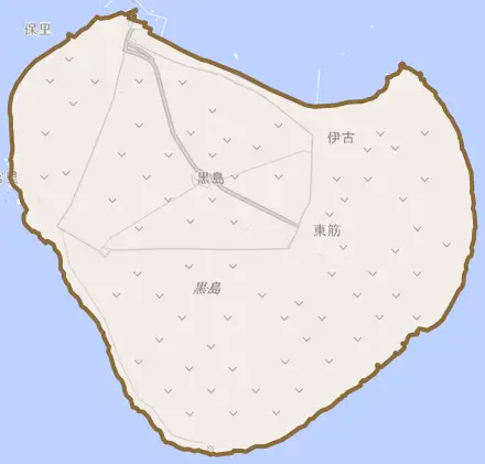 字黒島とその周辺の地図。町の範囲を重ねている