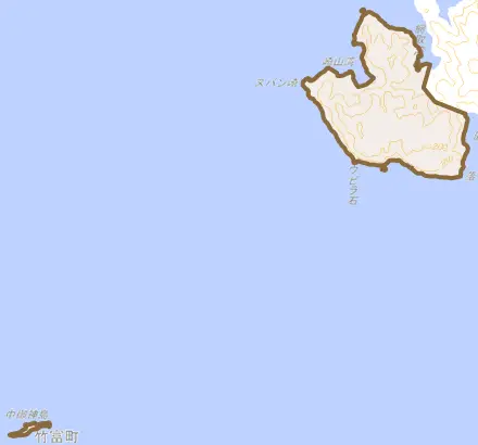 字崎山とその周辺の地図。町の範囲を重ねている