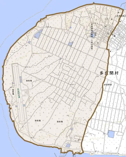 字仲筋とその周辺の地図。町の範囲を重ねている