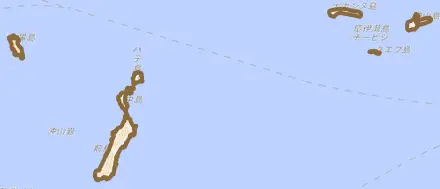 字前島とその周辺の地図。町の範囲を重ねている