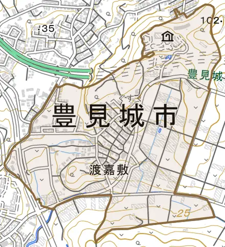 字渡嘉敷とその周辺の地図。町の範囲を重ねている