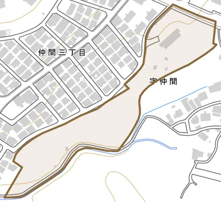 字仲間とその周辺の地図。町の範囲を重ねている