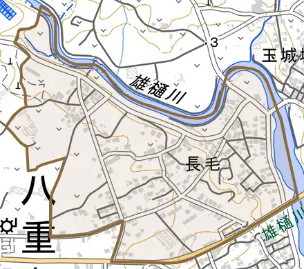 字長毛とその周辺の地図。町の範囲を重ねている