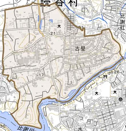 字古堅とその周辺の地図。町の範囲を重ねている