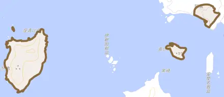 字阿真とその周辺の地図。町の範囲を重ねている
