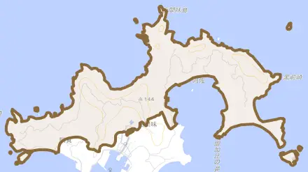 字阿佐とその周辺の地図。町の範囲を重ねている