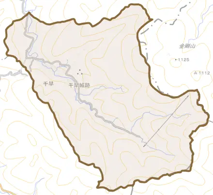大字千早とその周辺の地図。町の範囲を重ねている