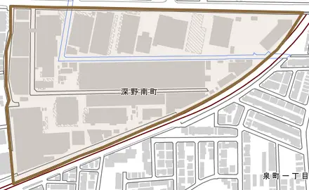 深野南町とその周辺の地図。町の範囲を重ねている