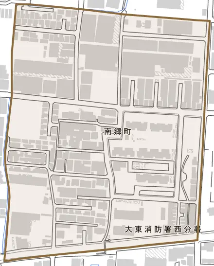 南郷町とその周辺の地図。町の範囲を重ねている