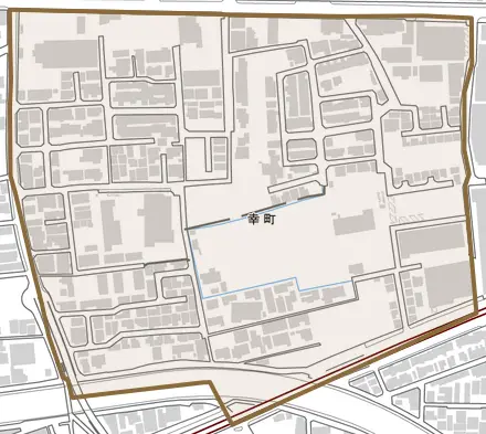 幸町とその周辺の地図。町の範囲を重ねている