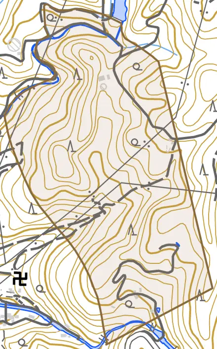 大字寺川とその周辺の地図。町の範囲を重ねている