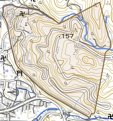 大字中垣内とその周辺の地図。町の範囲を重ねている