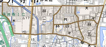 林とその周辺の地図。町の範囲を重ねている