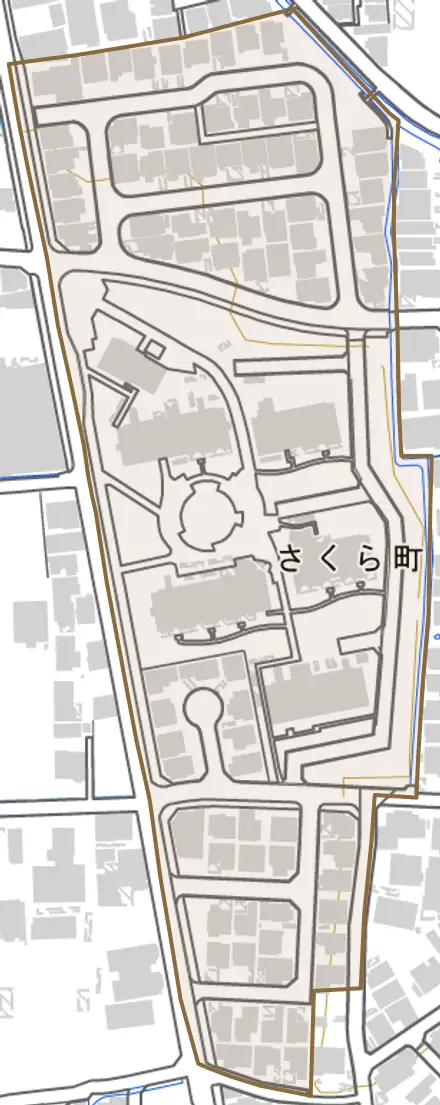 さくら町とその周辺の地図。町の範囲を重ねている