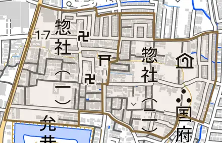 惣社とその周辺の地図。町の範囲を重ねている