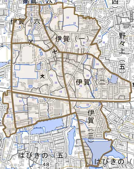 伊賀とその周辺の地図。町の範囲を重ねている