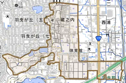 蔵之内とその周辺の地図。町の範囲を重ねている