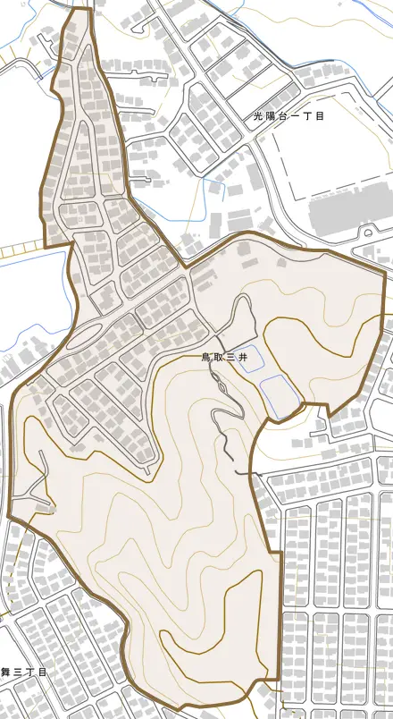 鳥取三井とその周辺の地図。町の範囲を重ねている