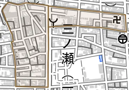 足代南とその周辺の地図。町の範囲を重ねている