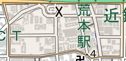 荒本新町とその周辺の地図。町の範囲を重ねている