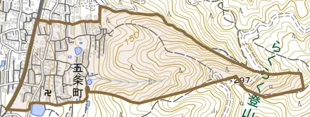 五条町とその周辺の地図。町の範囲を重ねている