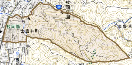 出雲井町とその周辺の地図。町の範囲を重ねている
