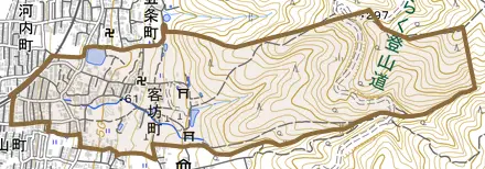 客坊町とその周辺の地図。町の範囲を重ねている