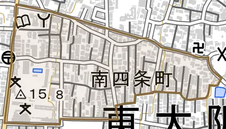 南四条町とその周辺の地図。町の範囲を重ねている