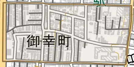 御幸町とその周辺の地図。町の範囲を重ねている