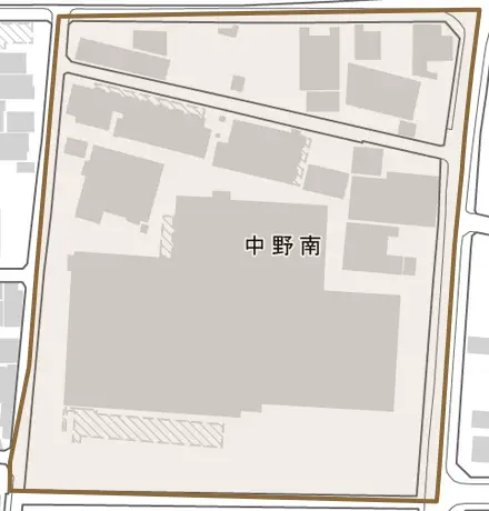 中野南とその周辺の地図。町の範囲を重ねている