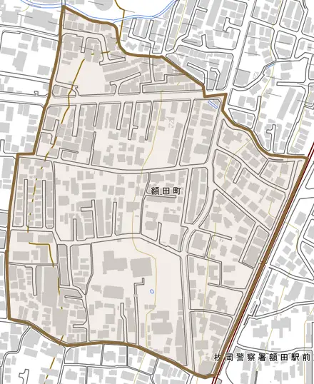 額田町とその周辺の地図。町の範囲を重ねている
