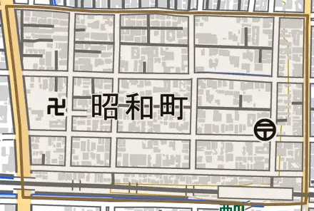昭和町とその周辺の地図。町の範囲を重ねている