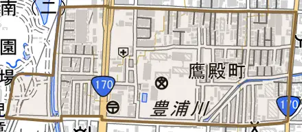 鷹殿町とその周辺の地図。町の範囲を重ねている