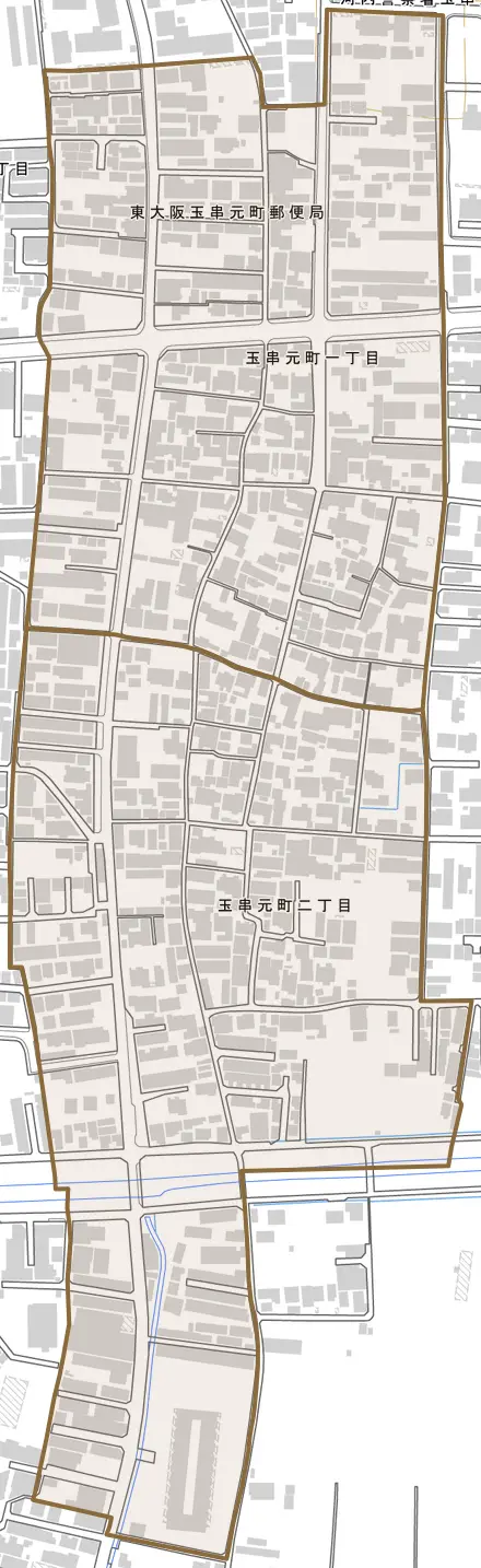 玉串元町とその周辺の地図。町の範囲を重ねている