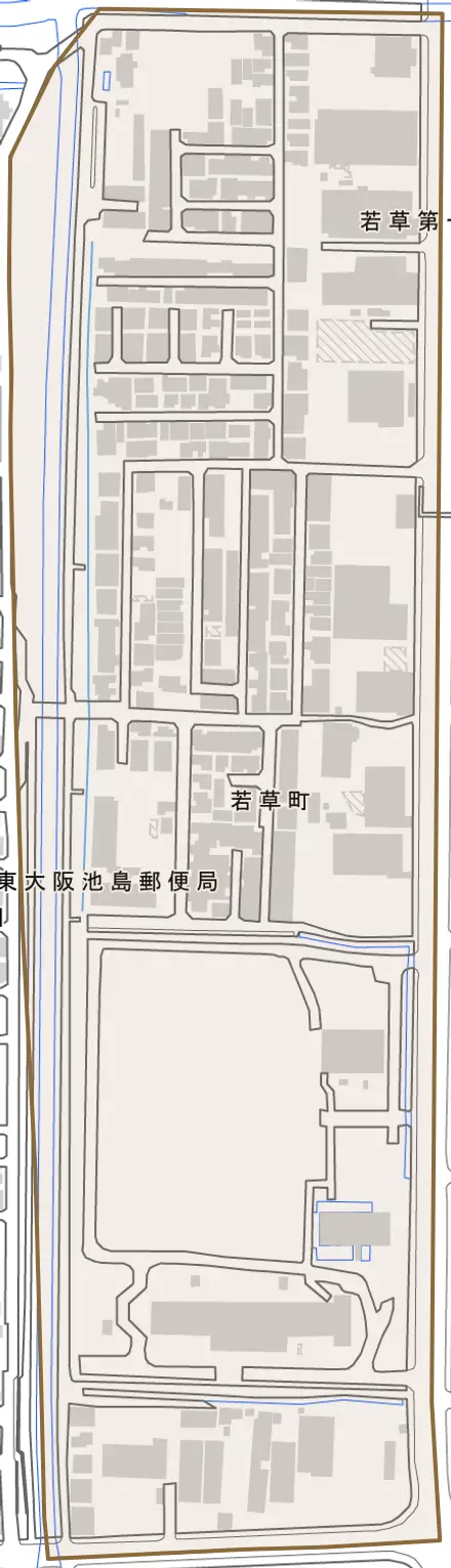 若草町とその周辺の地図。町の範囲を重ねている