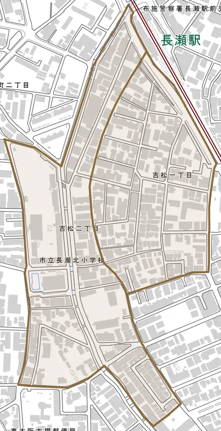 吉松とその周辺の地図。町の範囲を重ねている