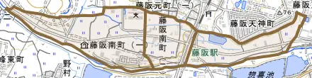 藤阪南町とその周辺の地図。町の範囲を重ねている