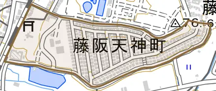 藤阪天神町とその周辺の地図。町の範囲を重ねている