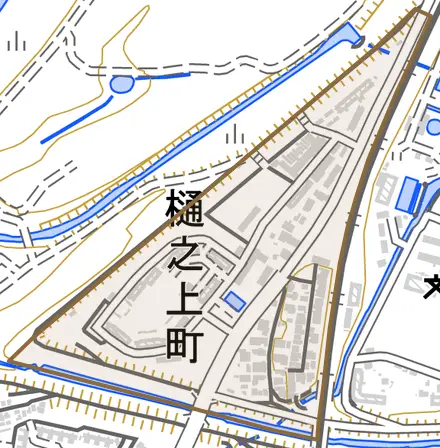 樋之上町とその周辺の地図。町の範囲を重ねている