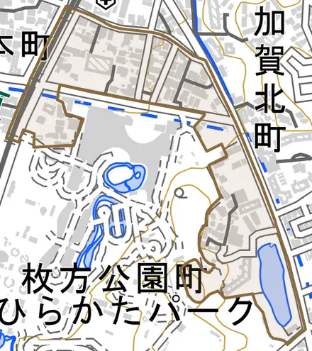 伊加賀南町とその周辺の地図。町の範囲を重ねている