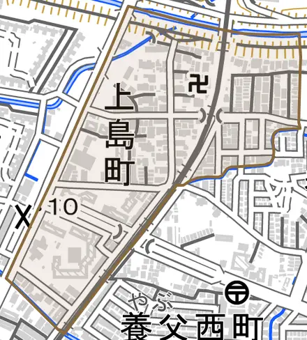 上島町とその周辺の地図。町の範囲を重ねている