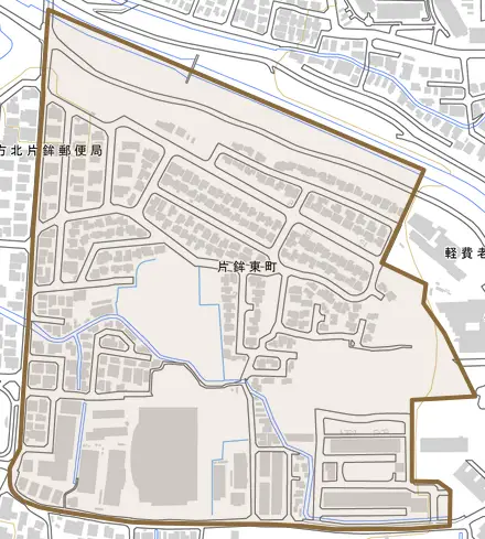 片鉾東町とその周辺の地図。町の範囲を重ねている