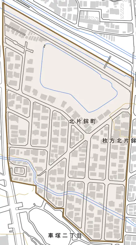 北片鉾町とその周辺の地図。町の範囲を重ねている