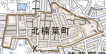 北楠葉町とその周辺の地図。町の範囲を重ねている