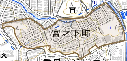 宮之下町とその周辺の地図。町の範囲を重ねている