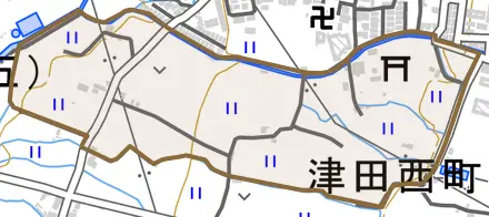 野村南町とその周辺の地図。町の範囲を重ねている