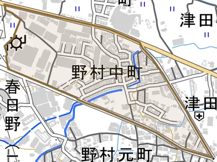 野村中町とその周辺の地図。町の範囲を重ねている