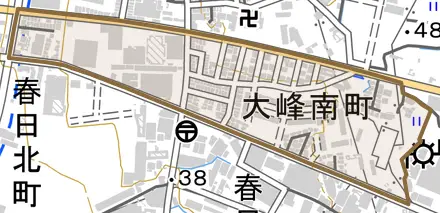 大峰南町とその周辺の地図。町の範囲を重ねている