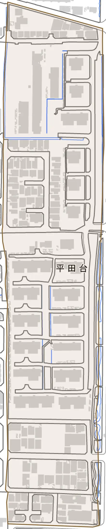 平田台とその周辺の地図。町の範囲を重ねている